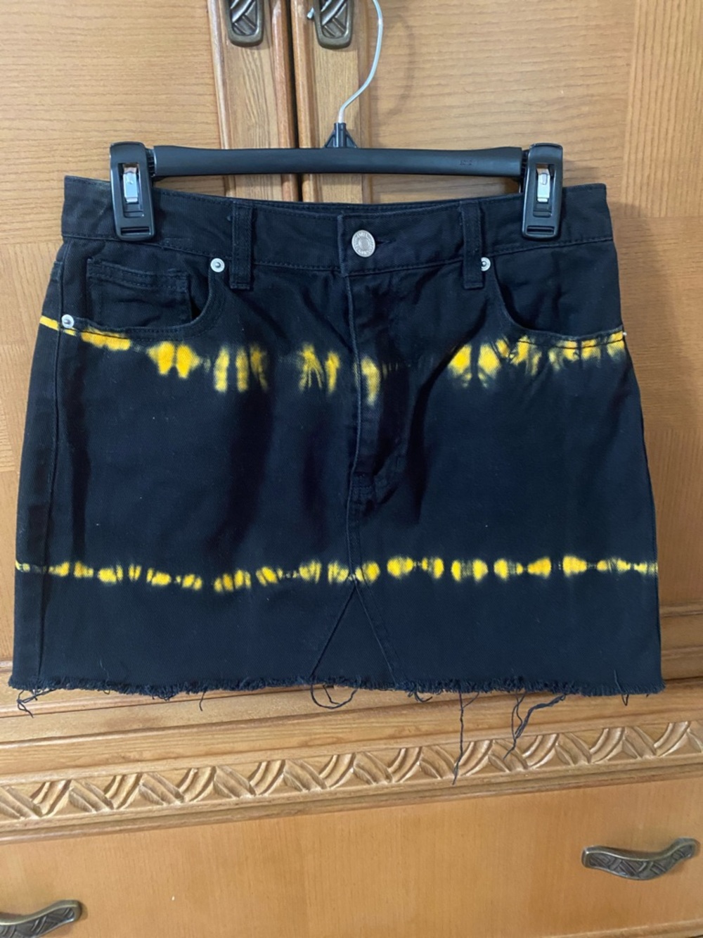 Forever 21 Black and Yellow Tie-Dye Denim Mini Skirt